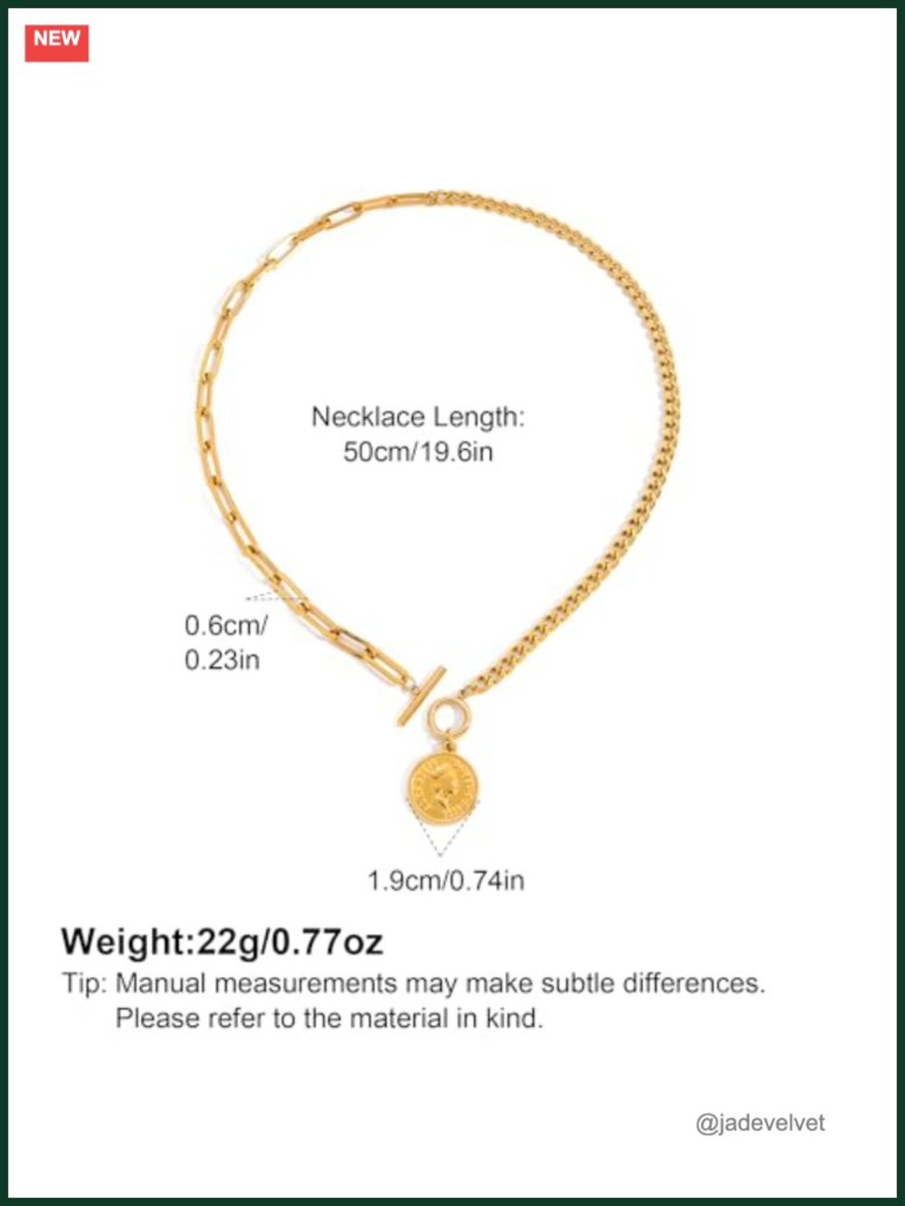 Gold Plated Stainless Steel Chunky Coin Pendant Necklace Toggle Clasp - Picture 4 of 6